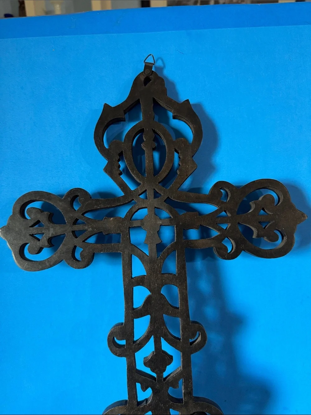 Ornate wood Wall Cross in Black - Decorative Home Wall Decor